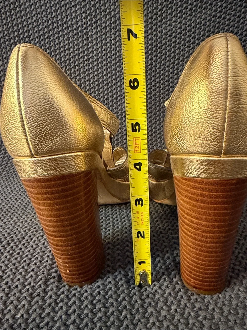 Coach Gold Leather & Signature Canvas Platform Heels